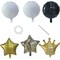 6 White Gold Black Round Crown Star Mylar Foil Balloons Set Party Decorations